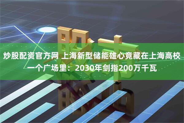 炒股配资官方网 上海新型储能雄心竟藏在上海高校一个广场里：2030年剑指200万千瓦